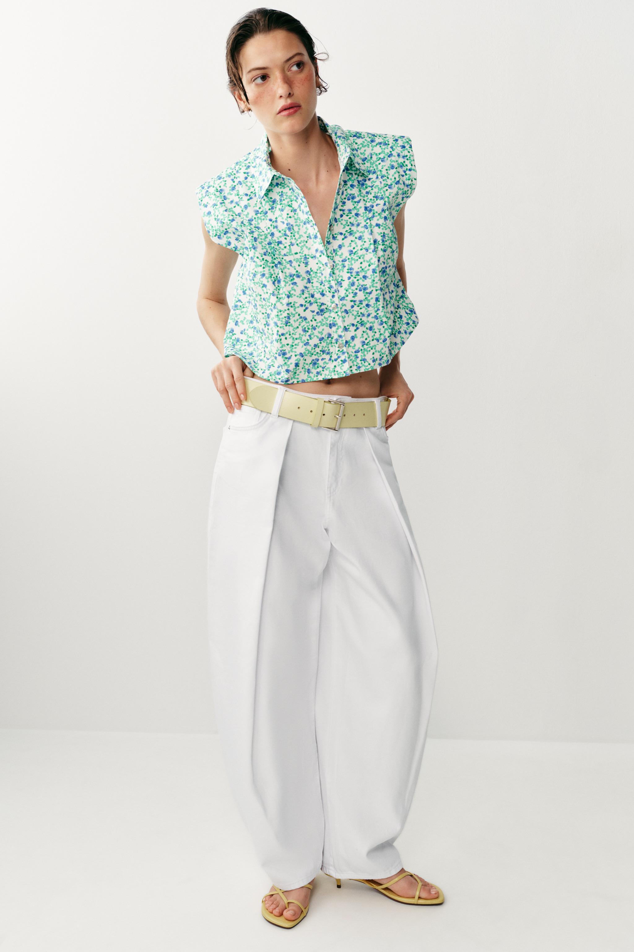 FLORAL PRINT SHOULDER PAD SHIRT